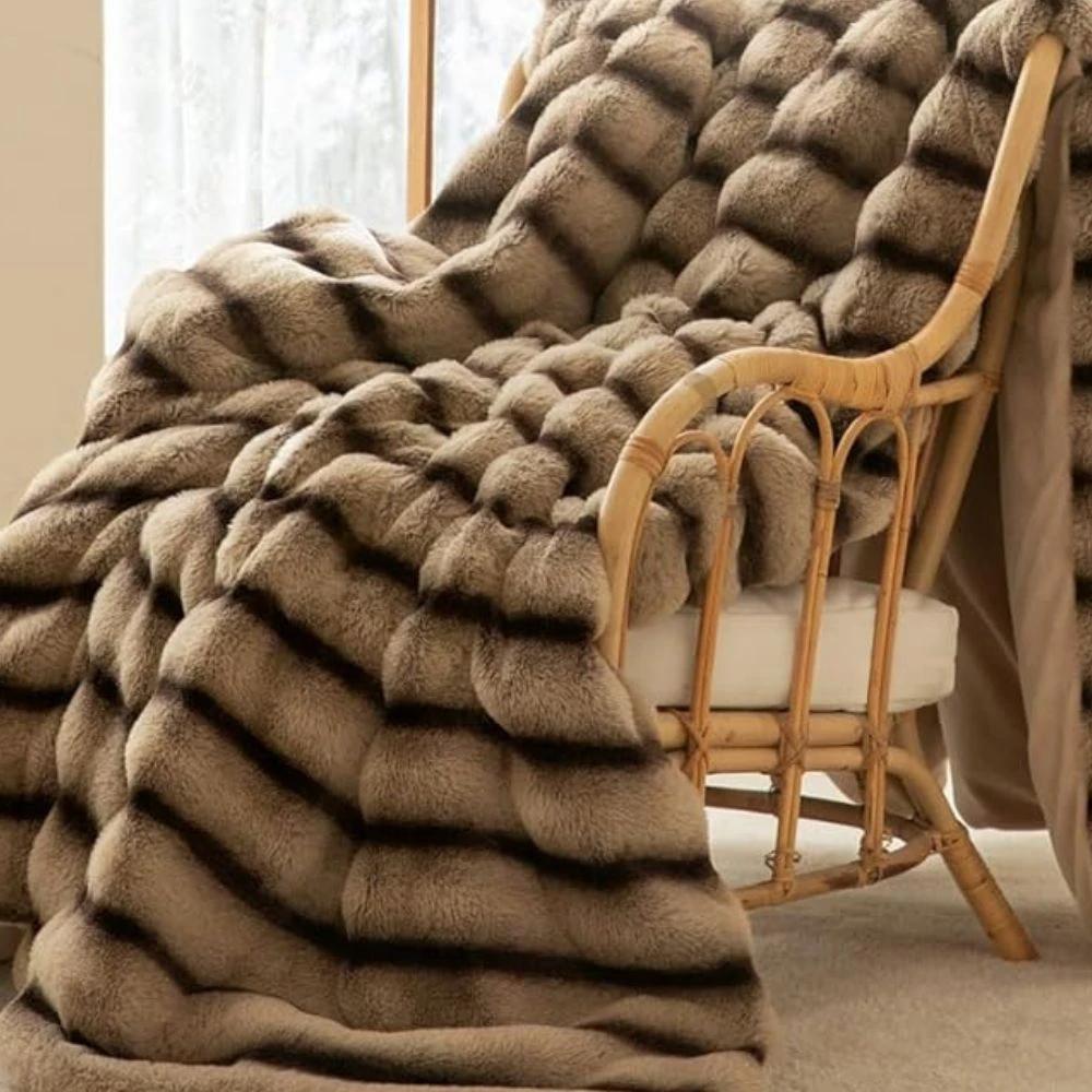 Ruched Faux Rabbit Fur Blanket by Casa & Beyond