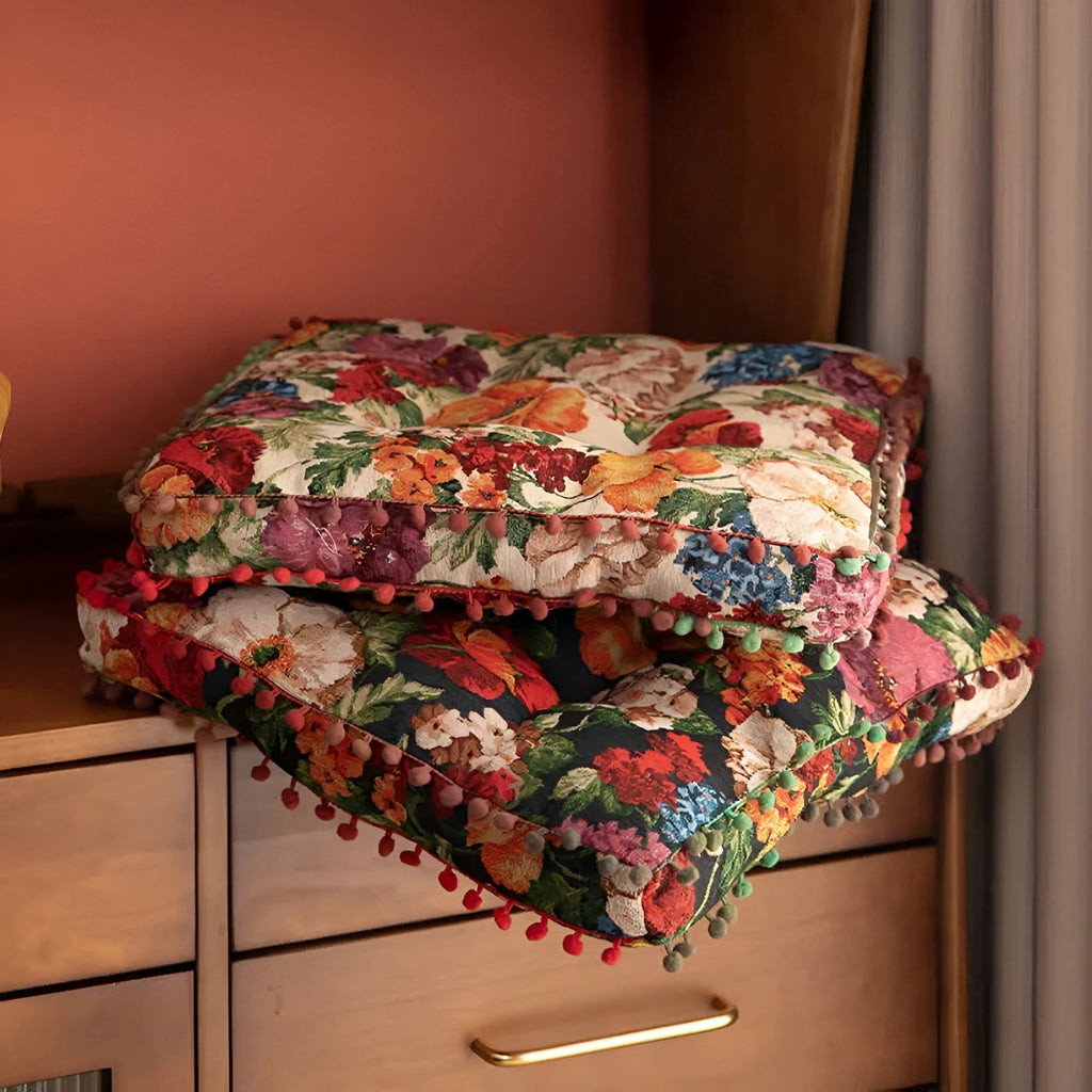 Retro Floral Bohemian Tassel Cushion by Casa & Beyond