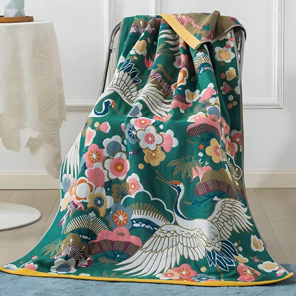 Lush Flower Cranes Bath Towel by Casa & Beyond