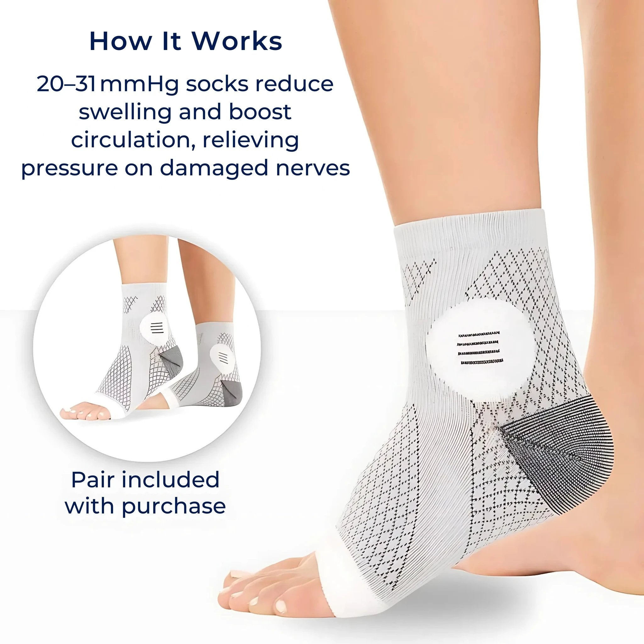 Neurowear | Neuropathy Compression Socks – Graduated 20–31 mmHg – Breathable Toeless Design – All‑Day Relief for Swollen Feet Bowlift by Bowlift