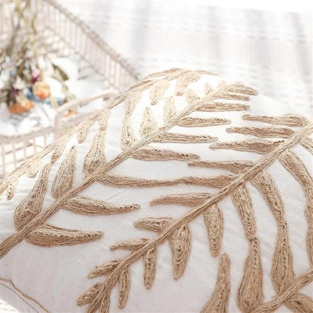 Leaf Embroidery Cushion Cover by Casa & Beyond