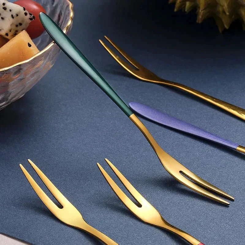 7pcs Stainless Steel Fruit Fork Dessert Cake Forks Salad Fork by Bowlift