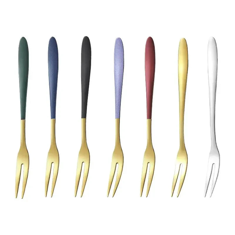 7pcs Stainless Steel Fruit Fork Dessert Cake Forks Salad Fork by Bowlift