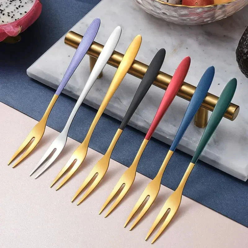 7pcs Stainless Steel Fruit Fork Dessert Cake Forks Salad Fork by Bowlift