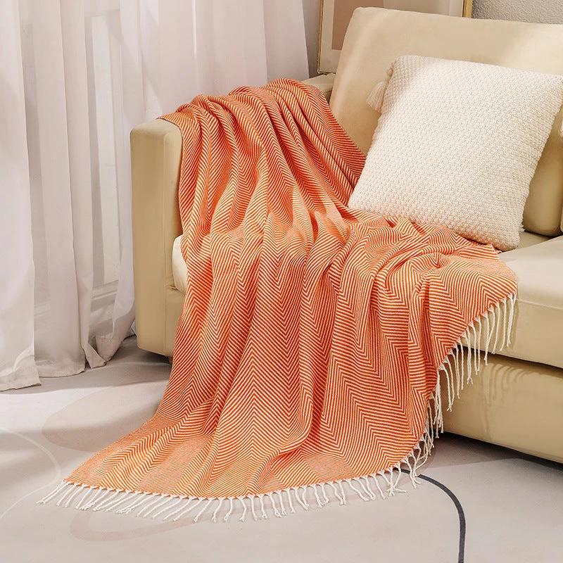 100% Cotton Luxury Herringbone Large Sofa Bed Throw Blanket Fringed Tweed Soft Bowlift by Bowlift