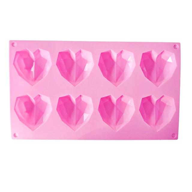 8 Cavity Diamond Heart Silicone Cake Molds Heart Shape Molds by Bowlift