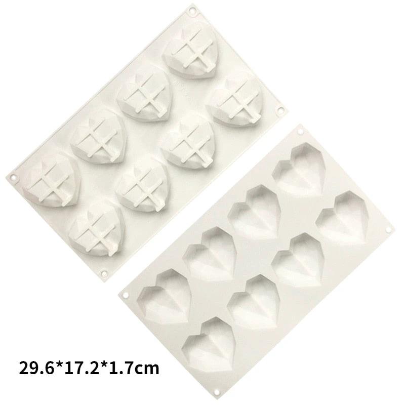8 Cavity Diamond Heart Silicone Cake Molds Heart Shape Molds by Bowlift
