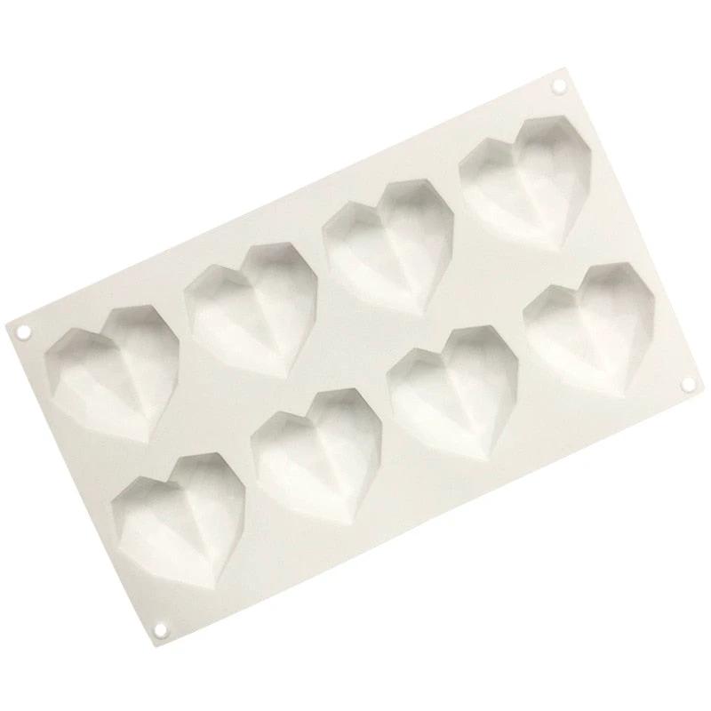 8 Cavity Diamond Heart Silicone Cake Molds Heart Shape Molds by Bowlift