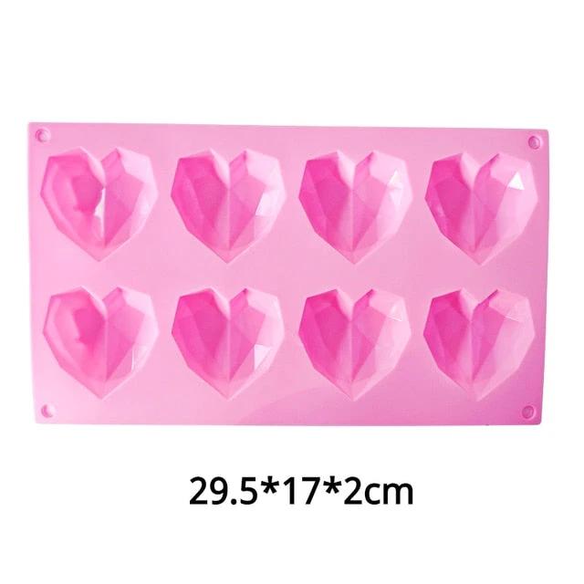 8 Cavity Diamond Heart Silicone Cake Molds Heart Shape Molds by Bowlift