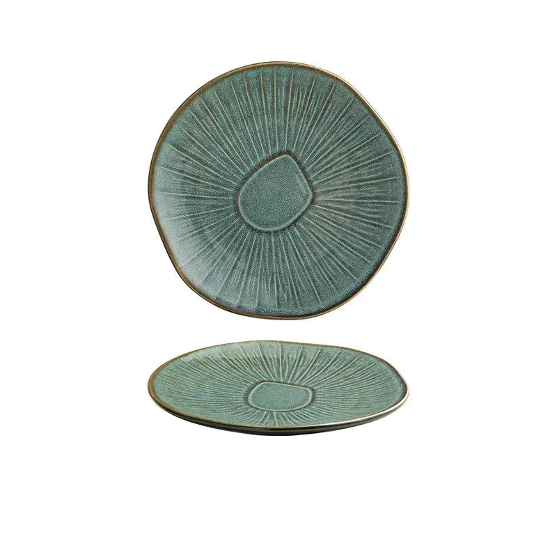 8" Retro Ceramic Round Plate Western Platter Kitchen Tableware by Bowlift