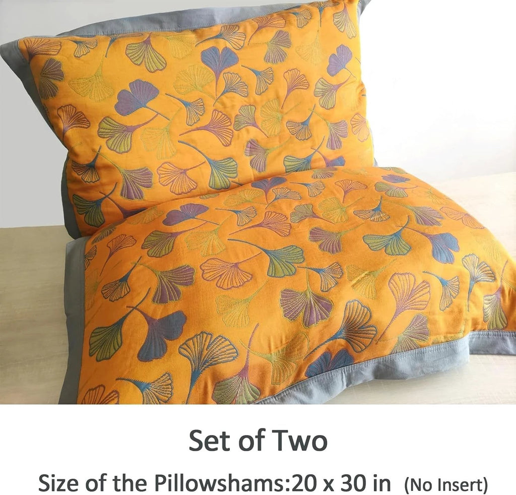 Ginkgo Leaf Embroidered Cotton Pillowcases by Casa & Beyond