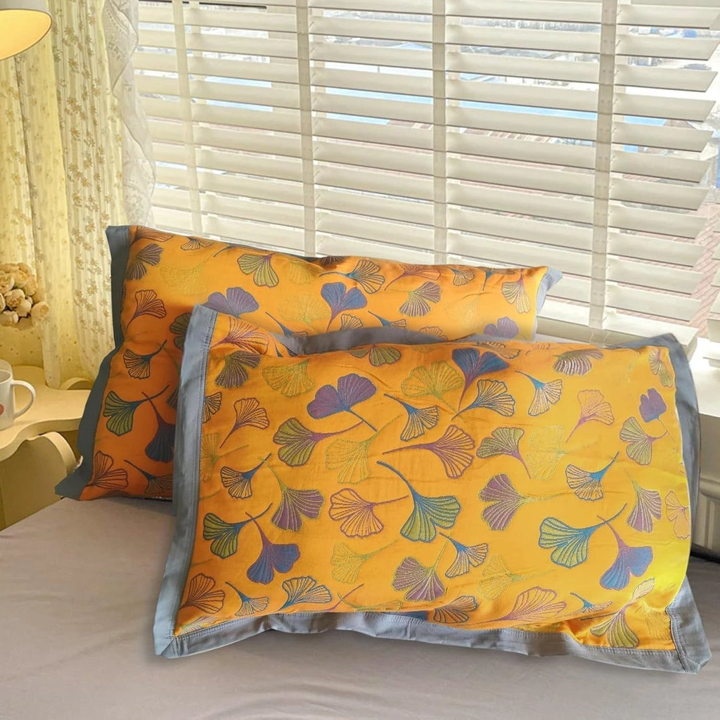 Ginkgo Leaf Embroidered Cotton Pillowcases by Casa & Beyond