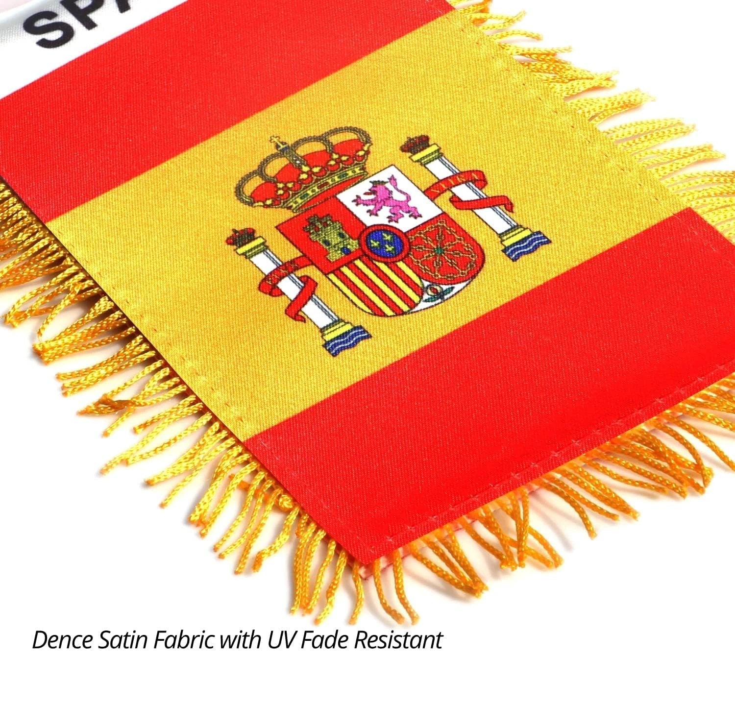 2 Pack-Spain Fringy Window Hanging Flag -4''x6'' Small Mini Spanish Flag Banner for Car Rearview Mirror Décor - Fringed -Spanish Hanging Flag with Suction Cup & Fringy-4x6 '' by flagsshop