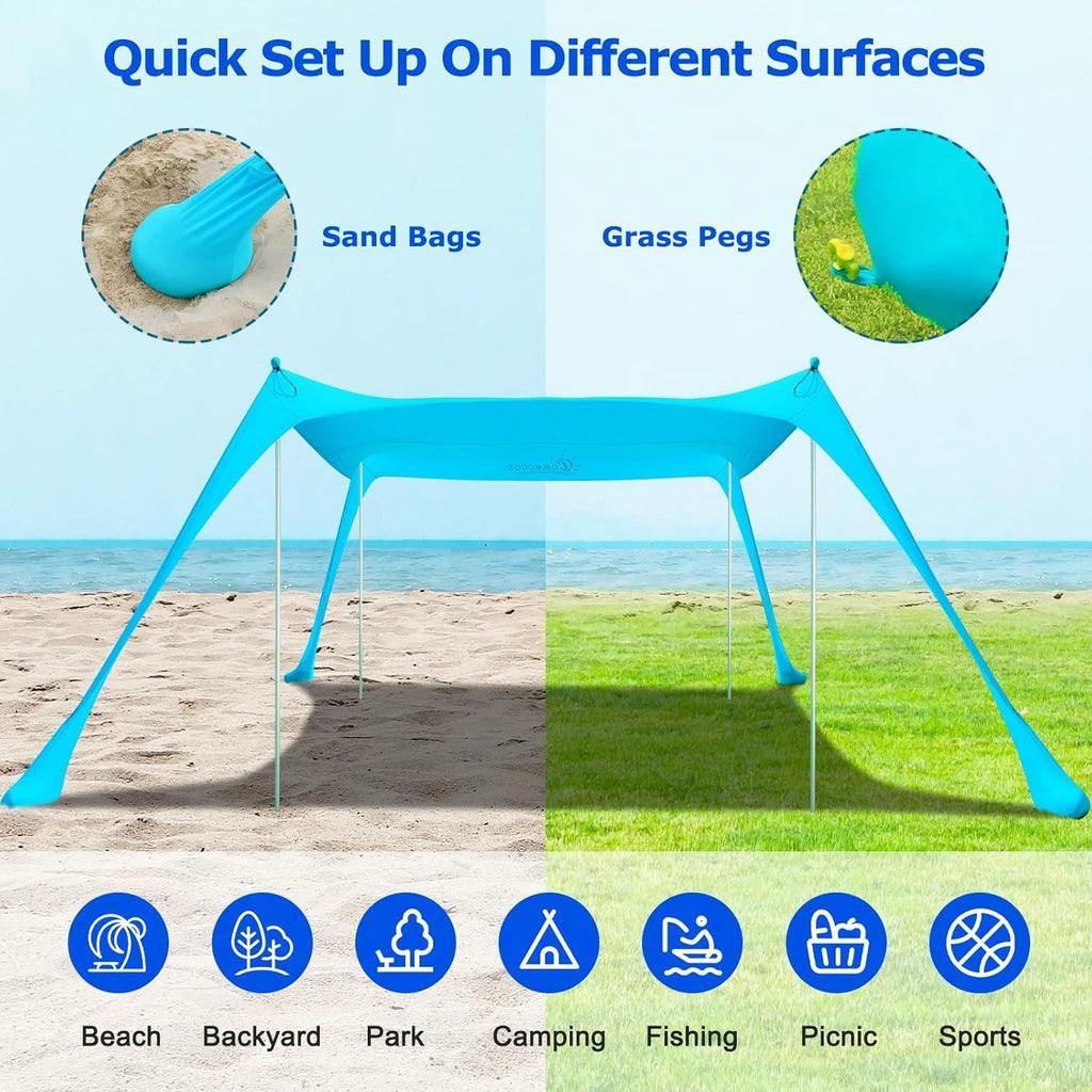 UPF50+ Family Beach Tent with Aluminium Poles and Sand Anchors by BowLift