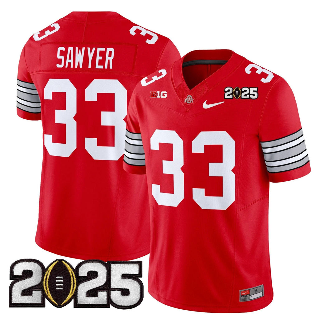Jack Sawyer Jersey #33 Ohio State Heritage Stripe 2025 CFP Final Stitched Red by My Store NCAA Football Jerseys