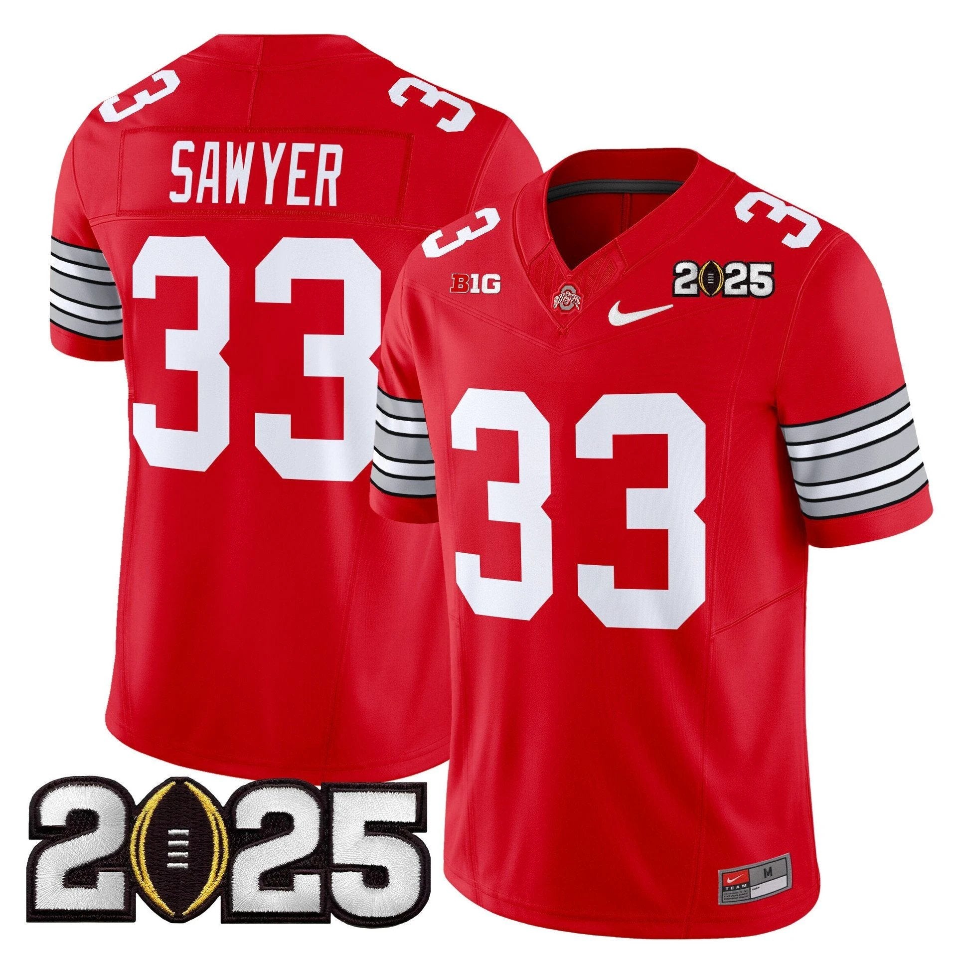 Jack Sawyer Jersey #33 Ohio State Heritage Stripe 2025 CFP Final Stitched Red by My Store NCAA Football Jerseys