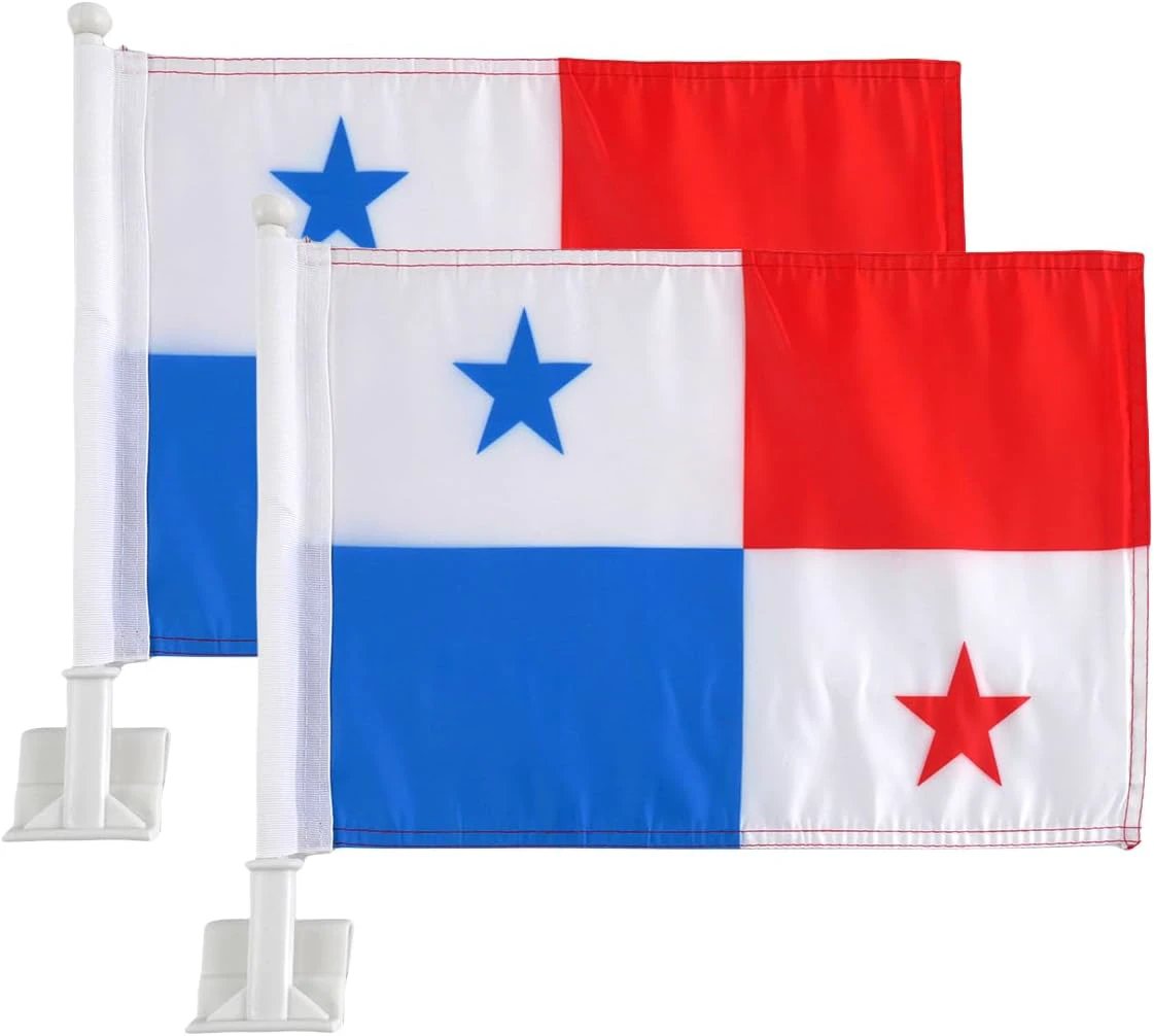 Panama Flag Car Window Flag of Panama 11X18Inch(28x46cm) 100% Polyester, Strong White Flagpole by flagsshop