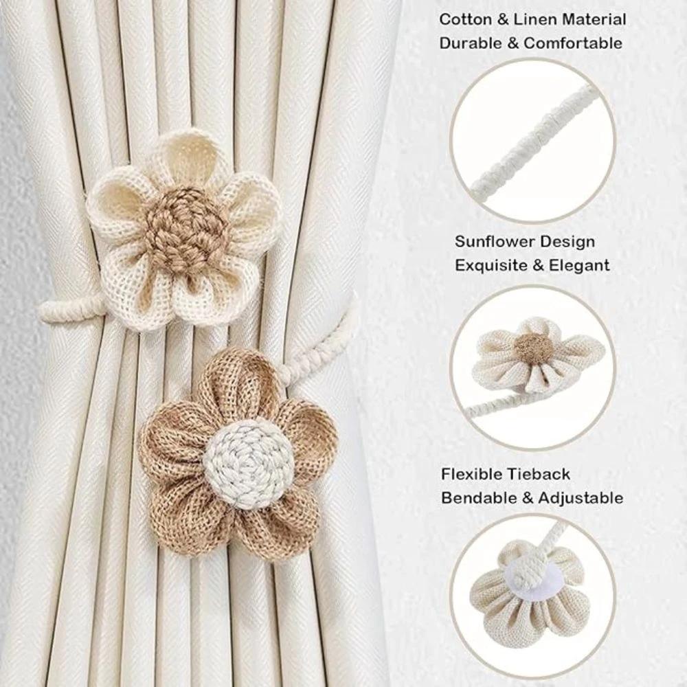 Floral Hemp Curtain Tie Back | 2Pcs Set by Casa & Beyond