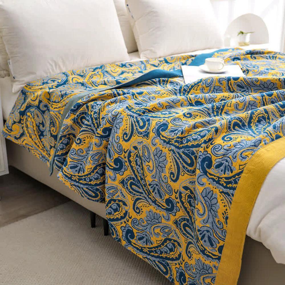 Azure Golden Retro Cotton Blanket by Casa & Beyond