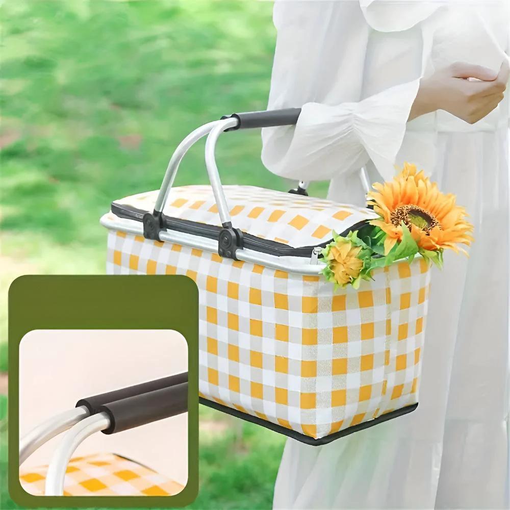 Foldable Checkered Picnic Basket by Casa & Beyond