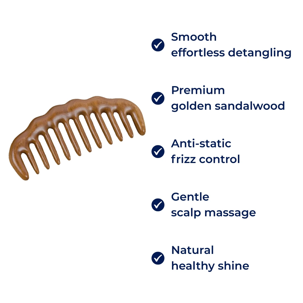 Tooth Hair Comb – Breakage-Free Detangling – Golden Sandalwood – Anti-Static – Gentle Scalp Massage – Healthy Shine Bowlift by Bowlift