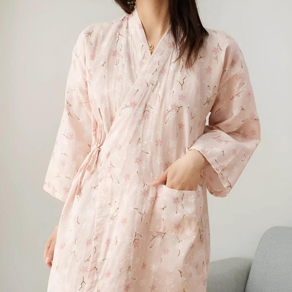 Women's Floral Pattern Cotton Bathrobe by Casa & Beyond