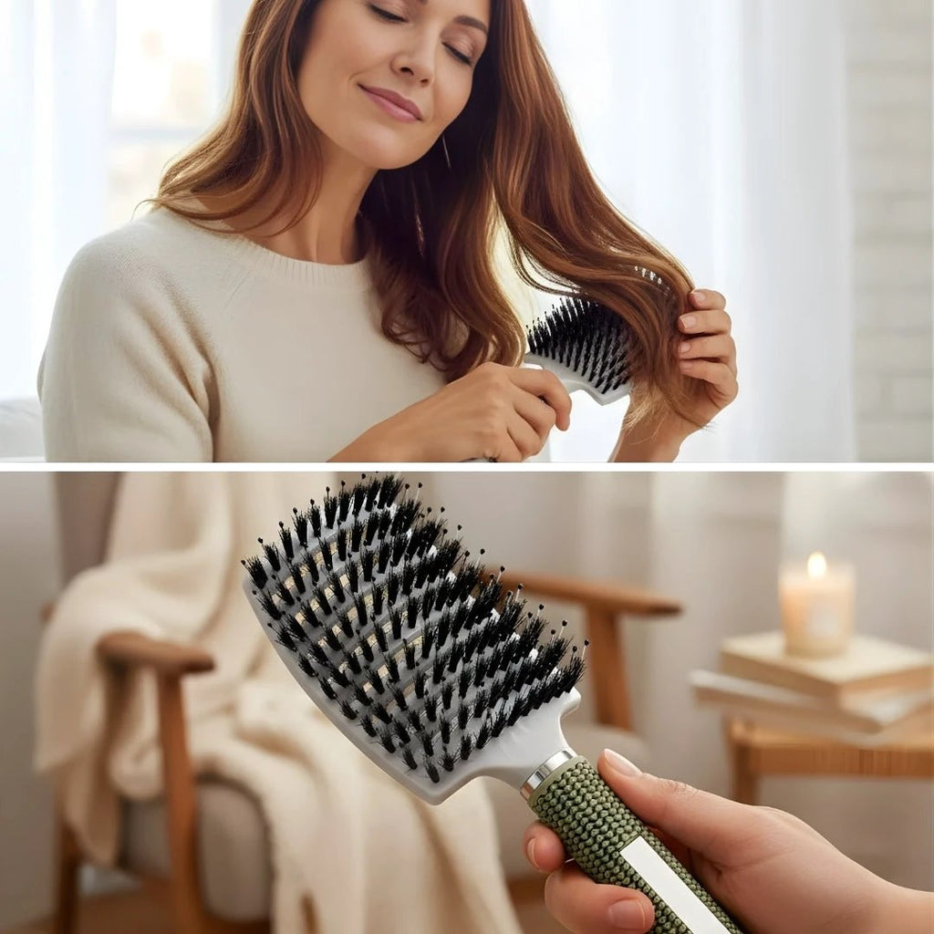 Quick Knot‑Free Detangling – Nylon Bristles with Scalp Massage Tips – For Thick or Curly Hair Bowlift by Bowlift