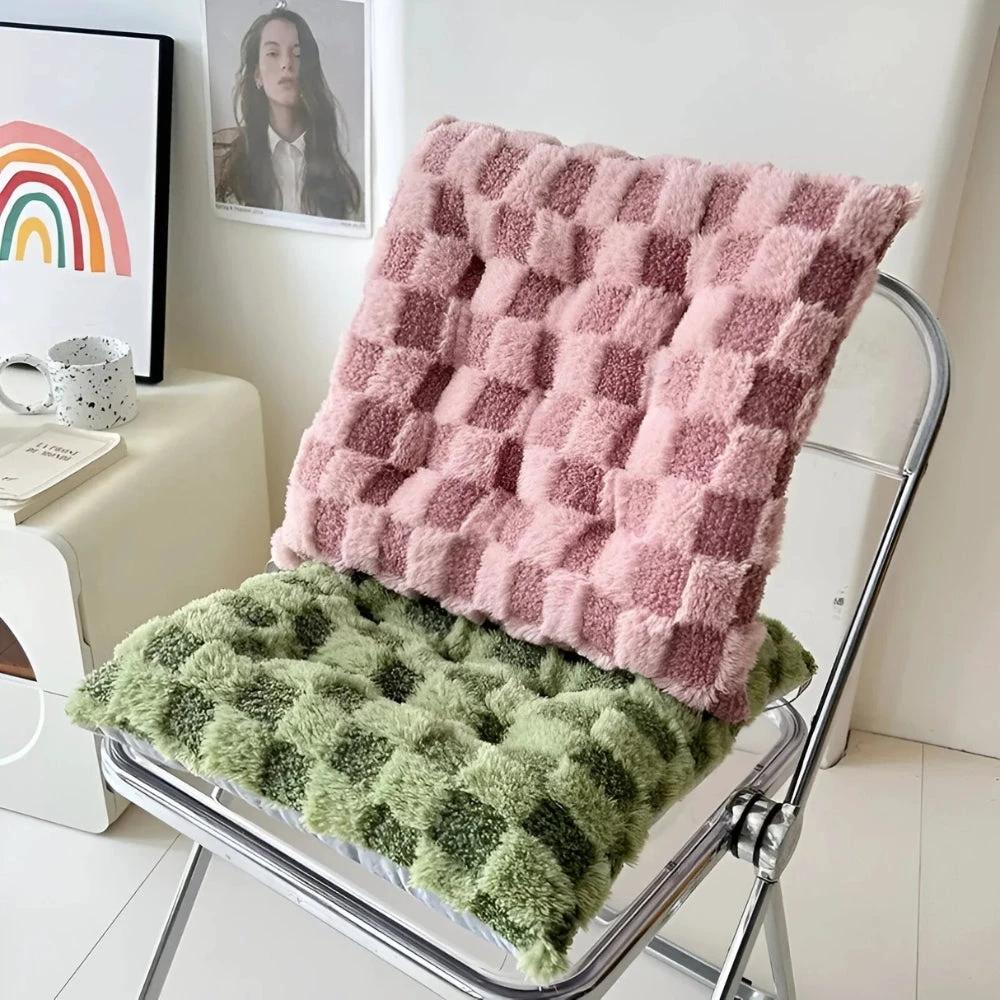 Fuzzy Checkered Fur Padded Cushion by Casa & Beyond