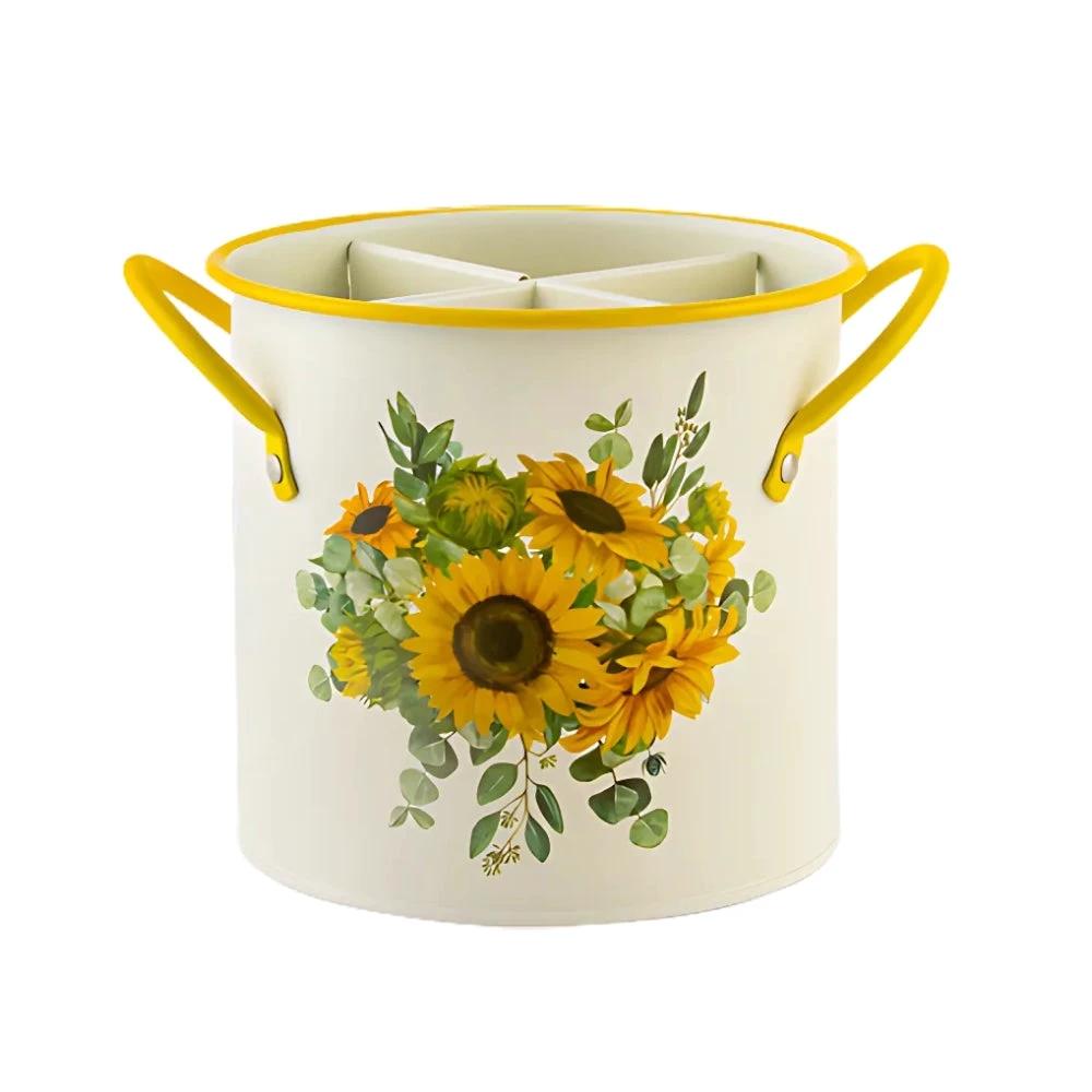 Floral Utensil Storage Basket with Divider Lid by Casa & Beyond