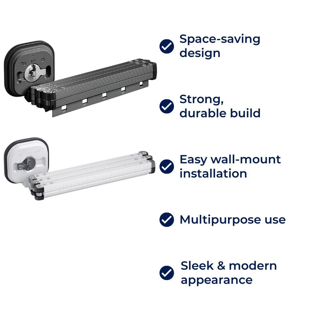 SpaceEase | Folding Clothes Hanger – Retractable Wall-Mounted Rack – Stainless Steel – Ideal for Small Spaces Bowlift by Bowlift