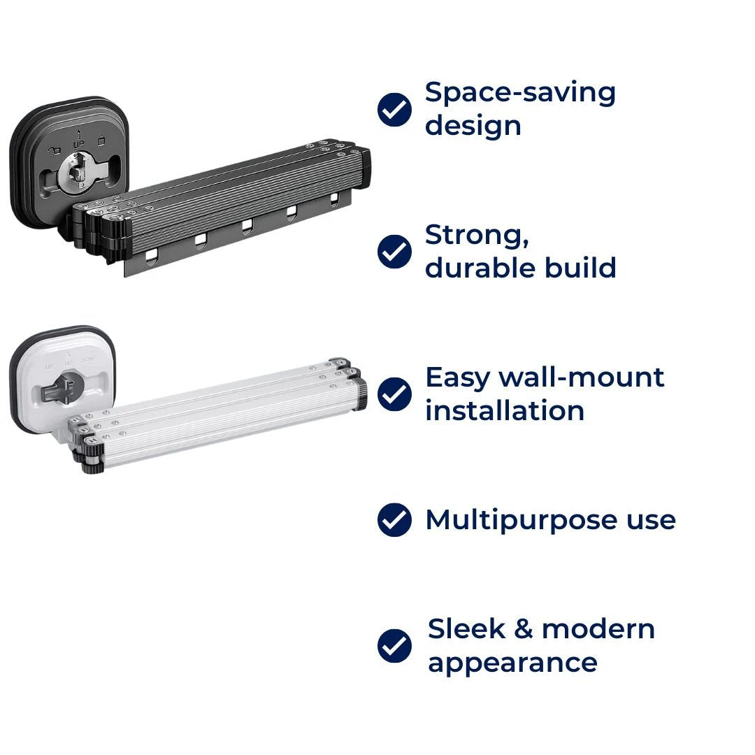 SpaceEase | Folding Clothes Hanger – Retractable Wall-Mounted Rack – Stainless Steel – Ideal for Small Spaces Bowlift by Bowlift