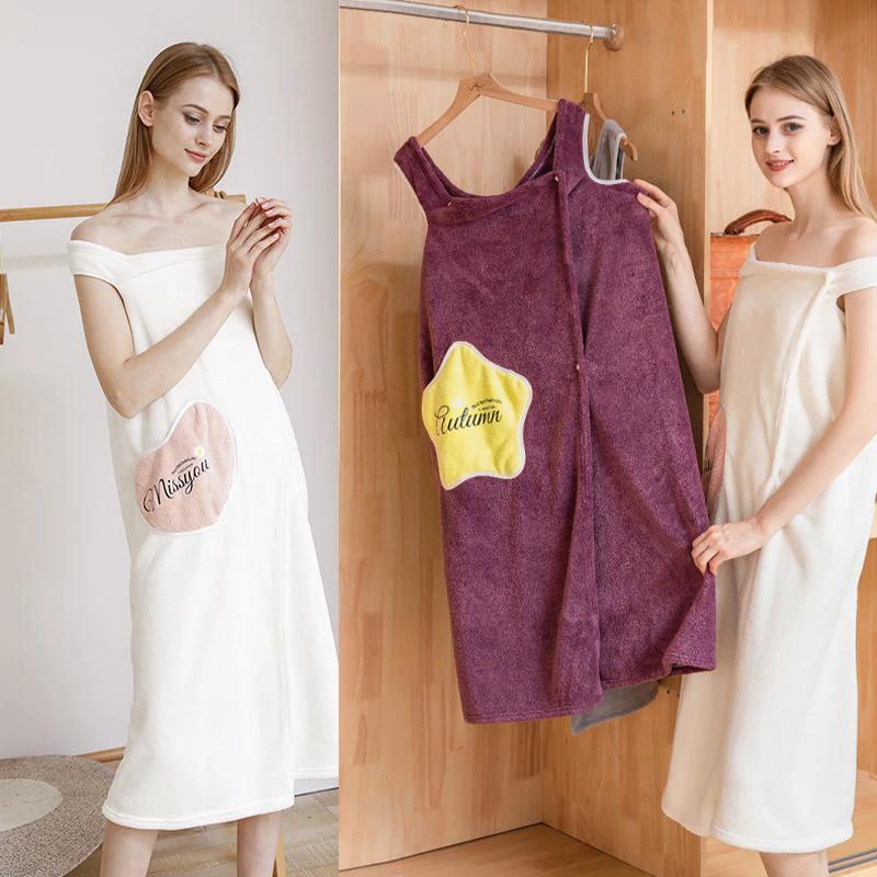 Fleece bathrobes with quick-drying effect for women by Bowlift