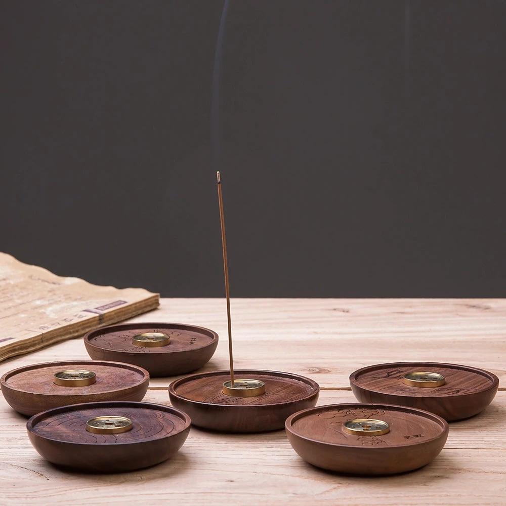 Round Wood and Copper Incense Holder by Casa & Beyond