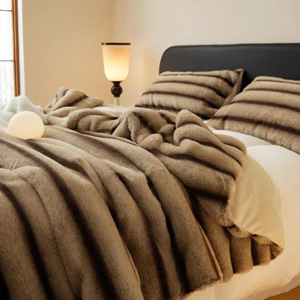 Ruched Faux Rabbit Fur Blanket by Casa & Beyond