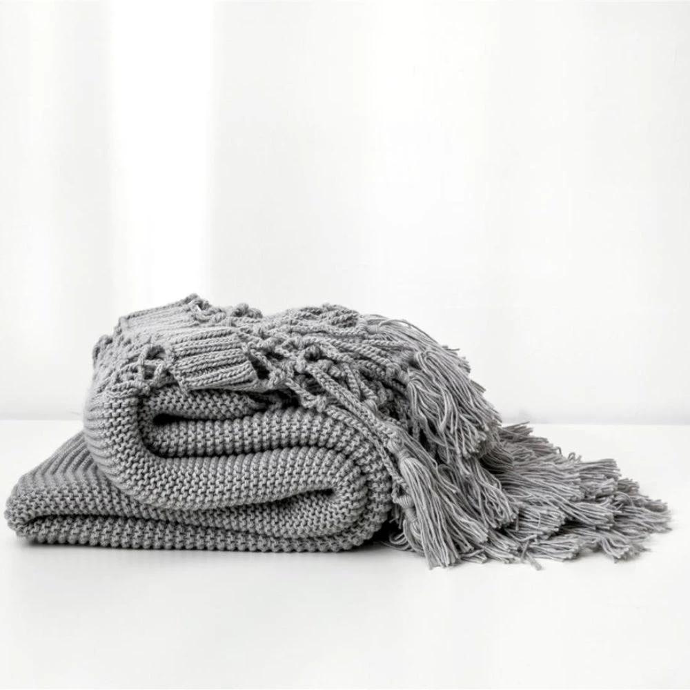 Snug Knit Woven Tassel Blanket by Casa & Beyond