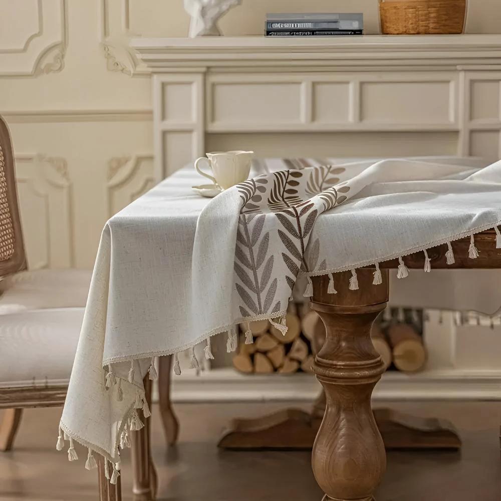 Elegance Leaves Embroidered Tablecloth by Casa & Beyond