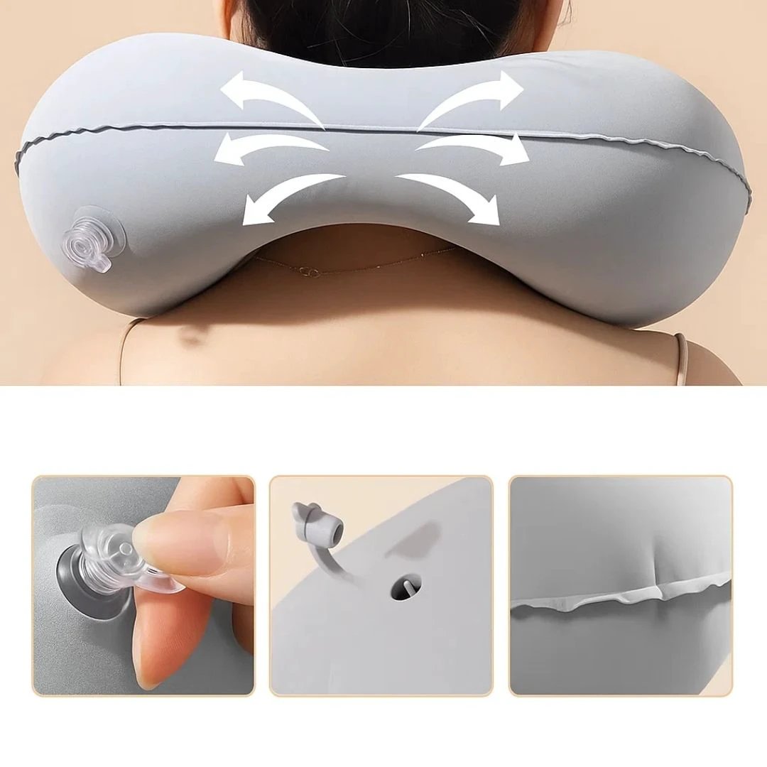 TravelThrive | Inflatable Travel Neck Pillow – Adjustable Firmness – Soft Velvet Cover – Neck Pain Relief – Compact for All Journeys Bowlift by Bowlift