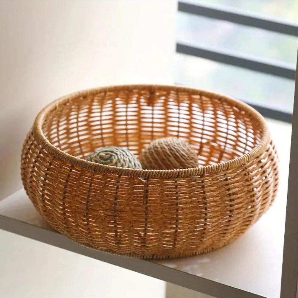 Dome-Shaped Knitted Rattan Basket with Lid by Casa & Beyond