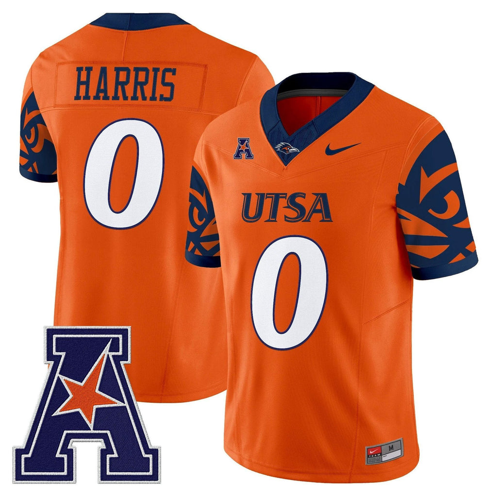 Frank Harris Jersey #0 UTSA Roadrunners 2025 Vapor Limited V2 Stitched Orange by My Store NCAA Football Jerseys