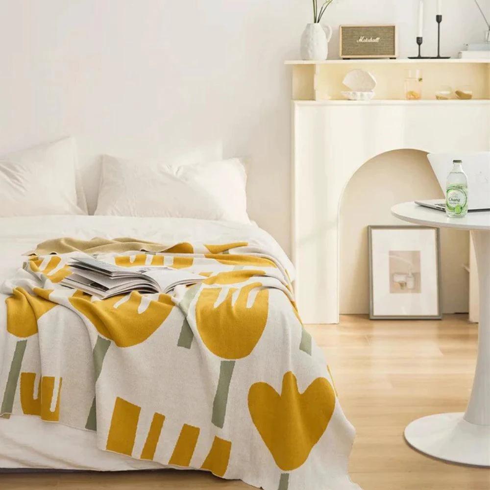 Spring Tulip Floral Knitted Blanket by Casa & Beyond