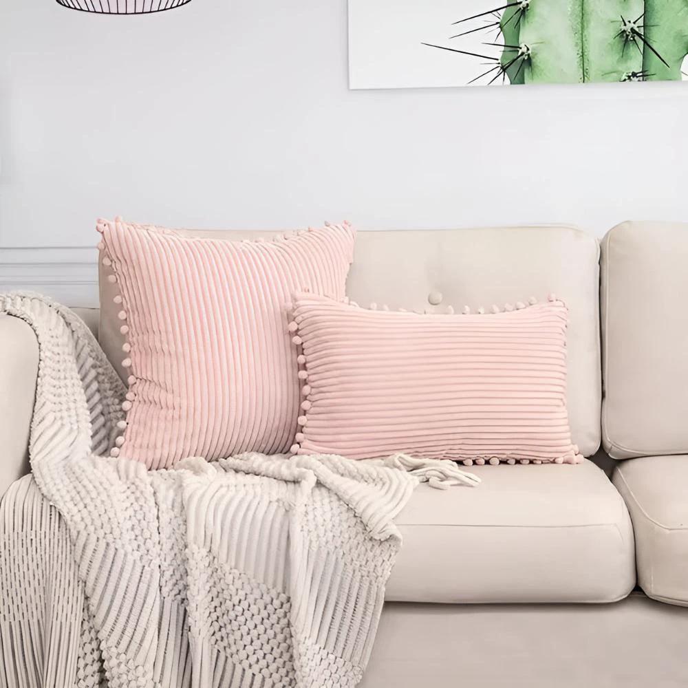 Plush Ribbed Pom-Pom Cushion Cover by Casa & Beyond