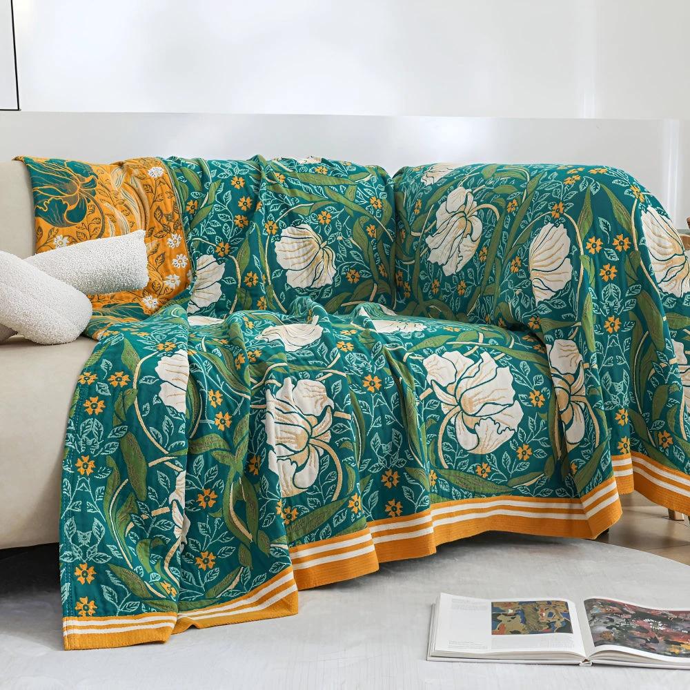 Green Botanical Bloom Cotton Blanket by Casa & Beyond