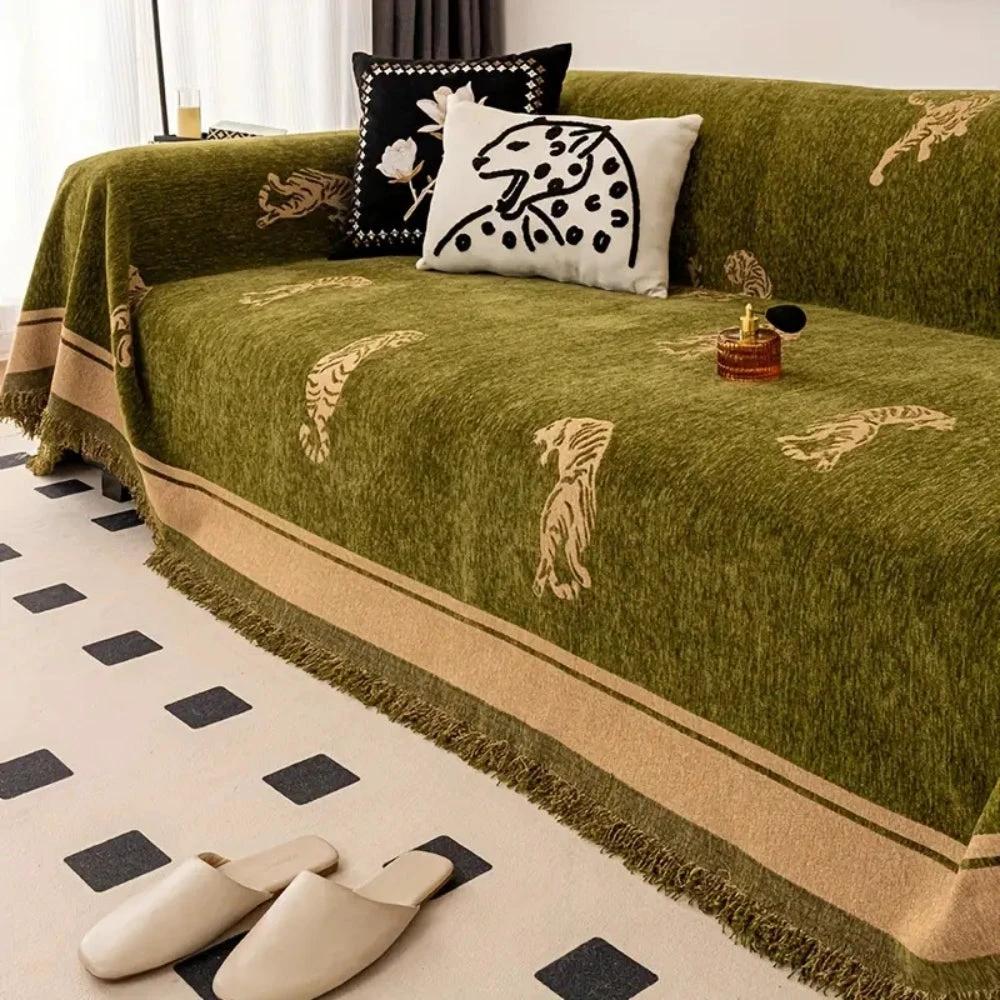 Safari Tiger Chenille Sofa Cover by Casa & Beyond
