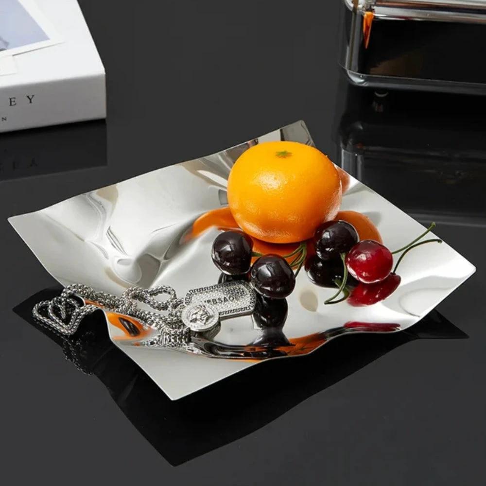 Wrinkled Stainless Steel Obsidian Tray by Casa & Beyond
