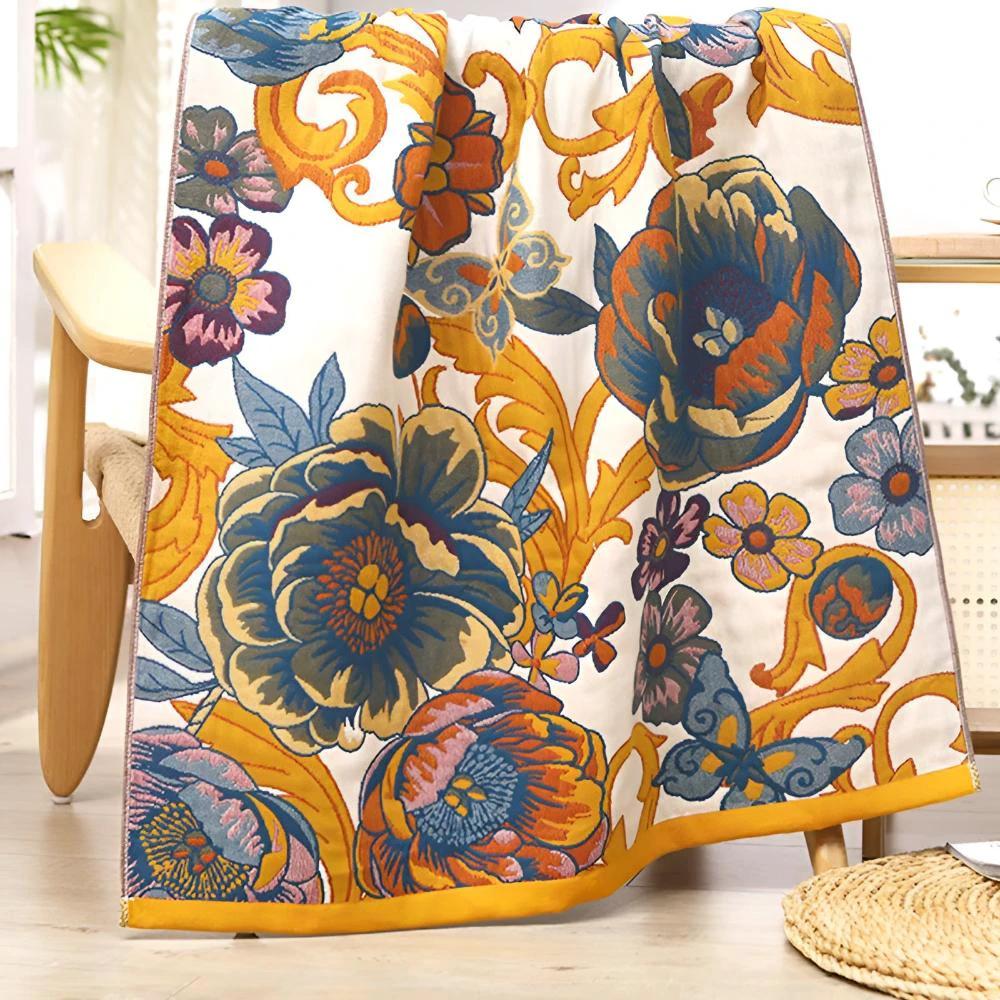 Blooming Flowers Reversible Bath Towel by Casa & Beyond