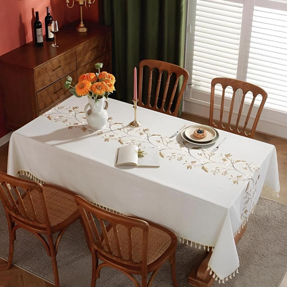 Embroidered Floral Tassel Tablecloth by Casa & Beyond