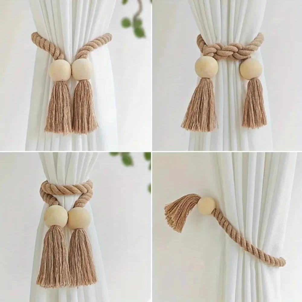 Wooden Bead Tassel Curtain Tie Back | 2Pcs Set by Casa & Beyond