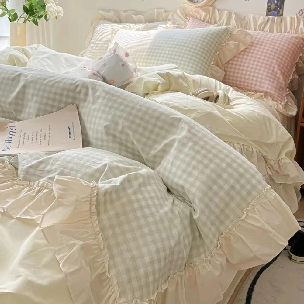 Gingham Check Ruffled Edges Bedding Set by Casa & Beyond