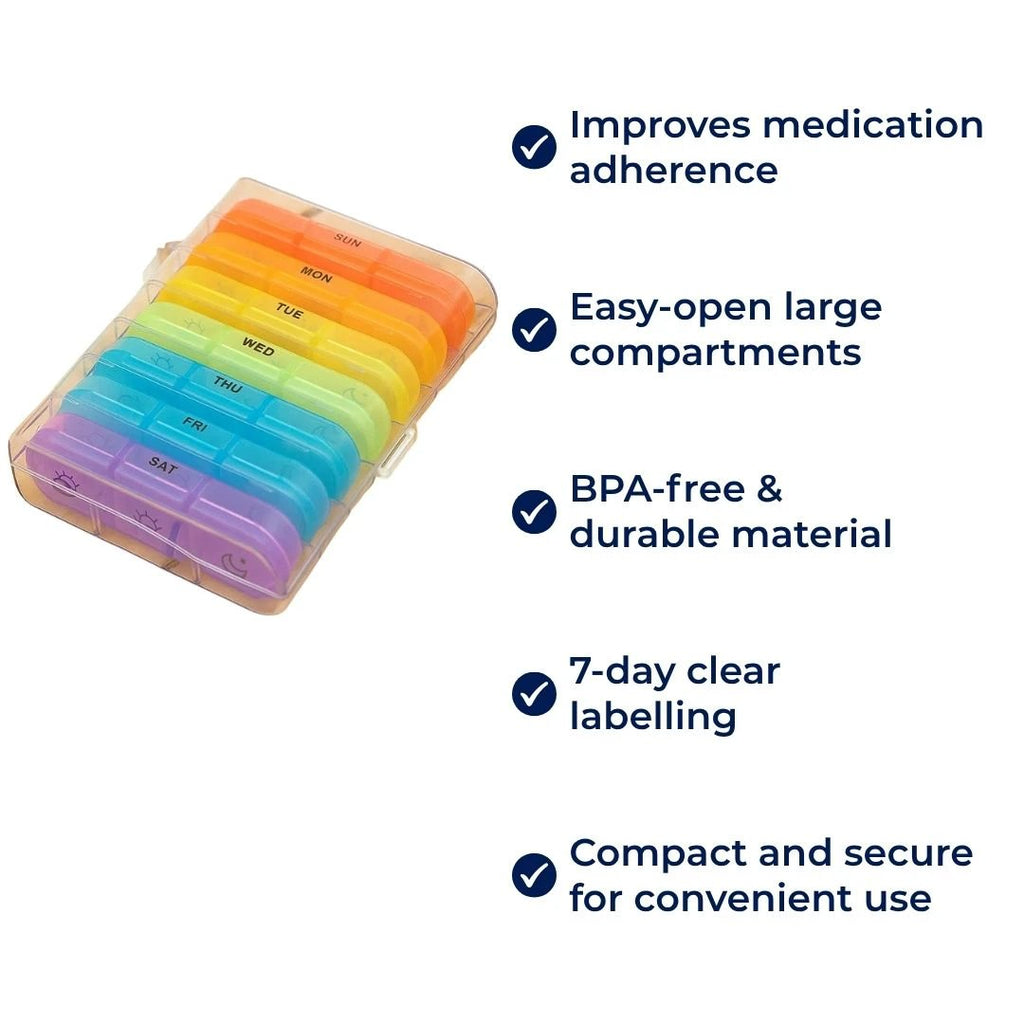 MediTrack | Weekly Pill Organizer – Improves Medication Adherence - Easy‑Open Large Compartments – BPA‑Free Durable – Travel & Seniors Bowlift by Bowlift