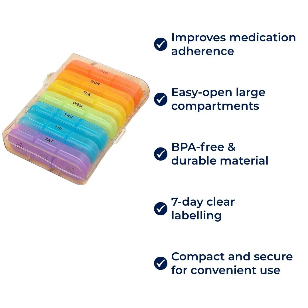 MediTrack | Weekly Pill Organizer – Improves Medication Adherence - Easy‑Open Large Compartments – BPA‑Free Durable – Travel & Seniors Bowlift by Bowlift